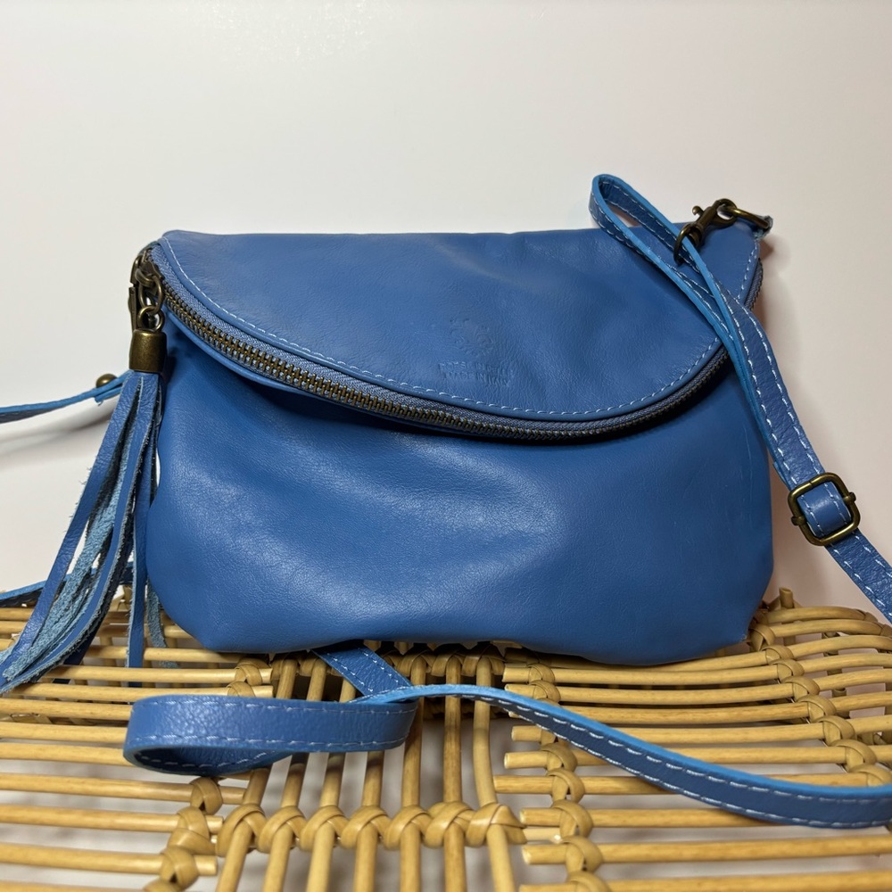 Blue Leather Crossbody Bag